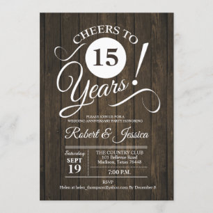 Rustic 15th Wedding Anniversary - Wood Invitation
