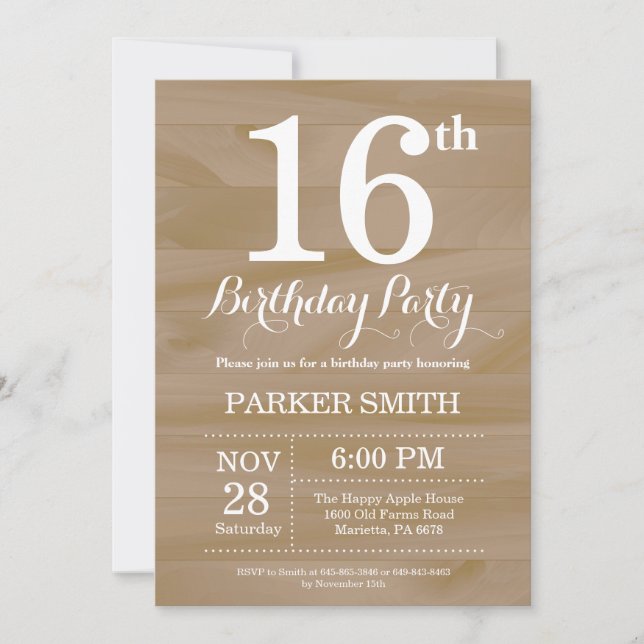 Rustic 16th Birthday Invitation (Front)