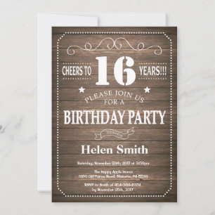 Rustic 16th Birthday Invitation