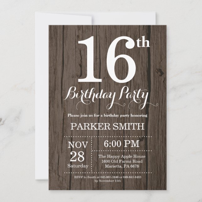 Rustic 16th Birthday Invitation (Front)