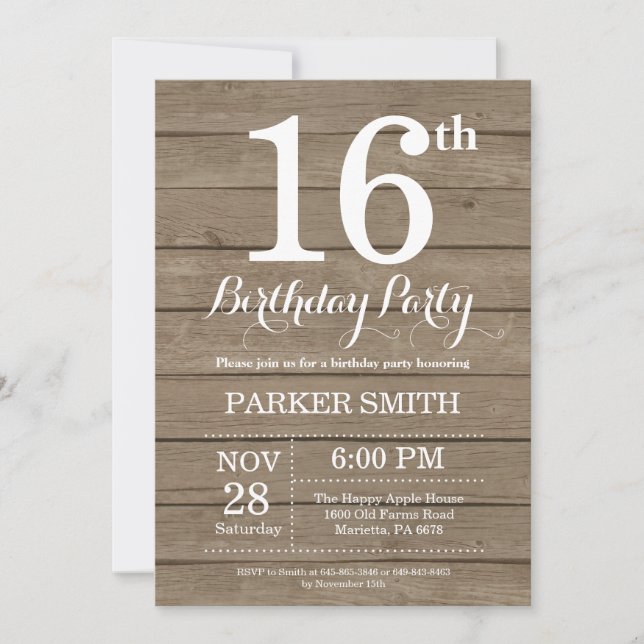 Rustic 16th Birthday Invitation (Front)