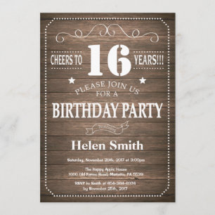 Rustic 16th Birthday Invitation Vintage Retro