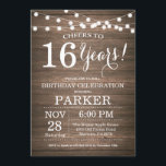 Rustic 16th Birthday Invitation Wood<br><div class="desc">Rustic 16th Birthday Invitation Wood Background with String Lights. 13th 15th 16th 18th 20th 21st 30th 40th 50th 60th 70th 80th 90th 100th, Any age. Adult Birthday. Woman or Man Male Birthday Party. For further customisation, please click the "Customise it" button and use our design tool to modify this template....</div>