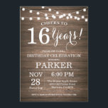 Rustic 16th Birthday Invitation Wood<br><div class="desc">Rustic 16th Birthday Invitation Wood Background with String Lights. 13th 15th 16th 18th 20th 21st 30th 40th 50th 60th 70th 80th 90th 100th, Any age. Adult Birthday. Woman or Man Male Birthday Party. For further customisation, please click the "Customise it" button and use our design tool to modify this template....</div>