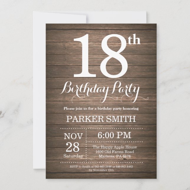 Rustic 18th Birthday Invitation (Front)
