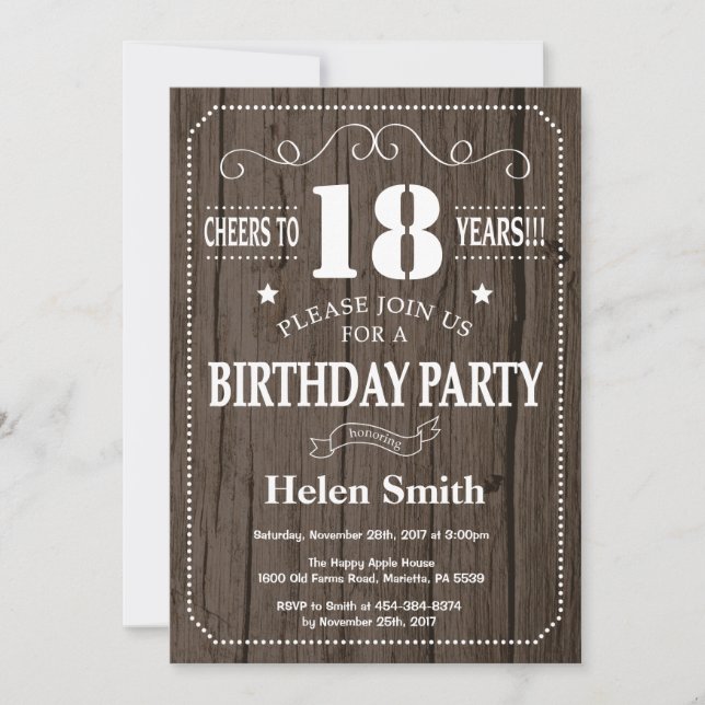 Rustic 18th Birthday Invitation (Front)