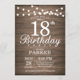 Rustic 18th Birthday Invitation String Lights Wood