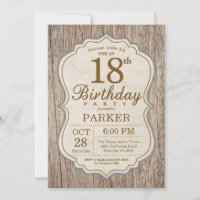 Rustic 18th Birthday Invitation Wood