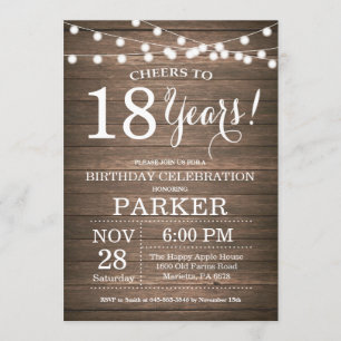 Rustic 18th Birthday Invitation Wood