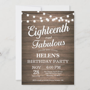 Rustic 18th Birthday Invitation Wood Fabulous