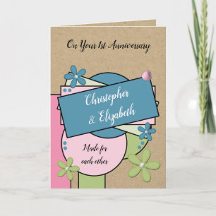 Rustic 1st Anniversary made for each other pink Card