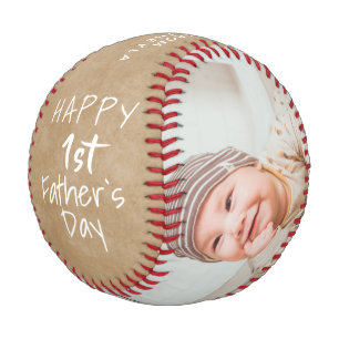 Rustic 1st Father`s Day Script 2 Photo Collage Bas Baseball