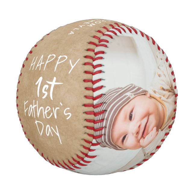 Rustic 1st Father`s Day Script 2 Photo Collage Bas Baseball (Angled)