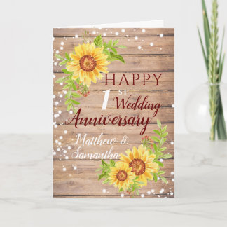 Rustic 1st Wedding Anniversary Sunflower Card