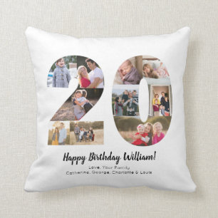Rustic 20 Number Photo Collage Custom Greeting Cushion