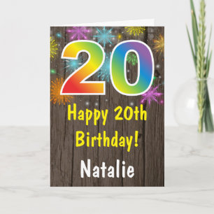 Rustic 20th Birthday Colourful Rainbow Fireworks Card