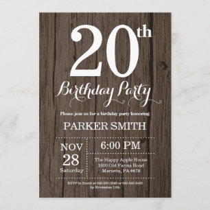 Rustic 20th Birthday Invitation