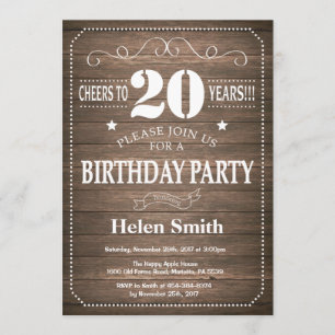 Rustic 20th Birthday Invitation Vintage Retro