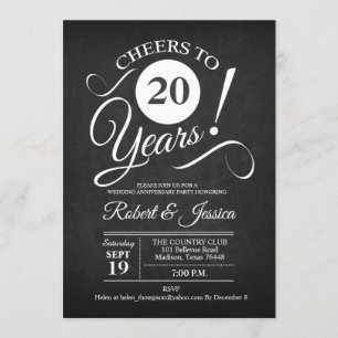Rustic 20th Wedding Anniversary - Chalkboard White Invitation