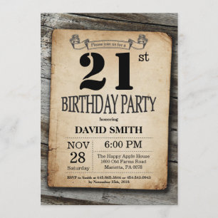 Rustic 21st Birthday Invitation Vintage Wood