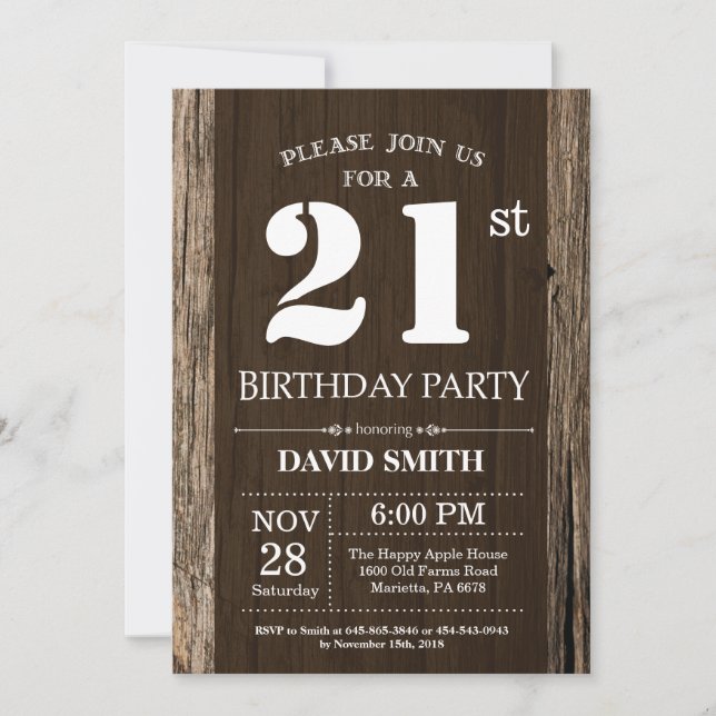 Rustic 21st Birthday Invitation Vintage Wood (Front)