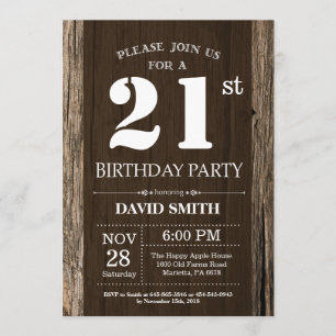 Rustic 21st Birthday Invitation Vintage Wood
