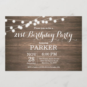 Rustic 21st Birthday Invitation Wood