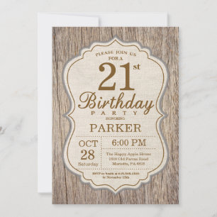 Rustic 21st Birthday Invitation Wood
