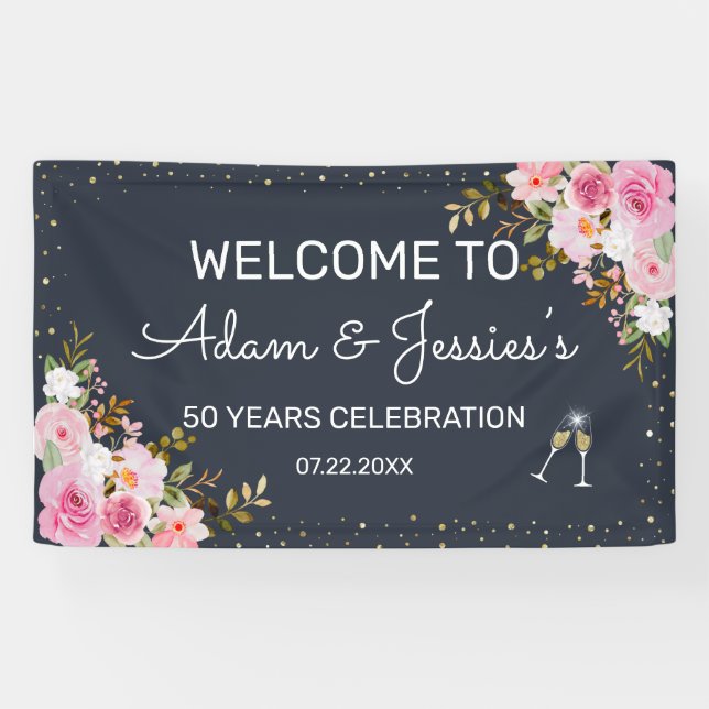 Rustic 25th Wedding Anniversary Champagne Backdrop Banner (Horizontal)
