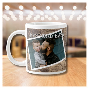 Rustic 2 Photo Best Dad Ever Large Coffee Mug