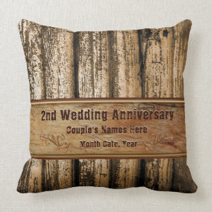 Rustic 2nd Wedding Anniversary Gift for Husband Cushion