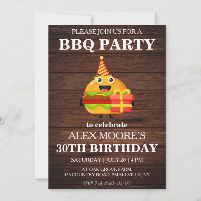 Rustic 30th birthday bbq invitations (Front)