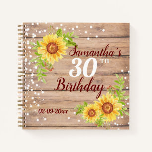 Rustic 30th Birthday Floral Sunflower Guest Book