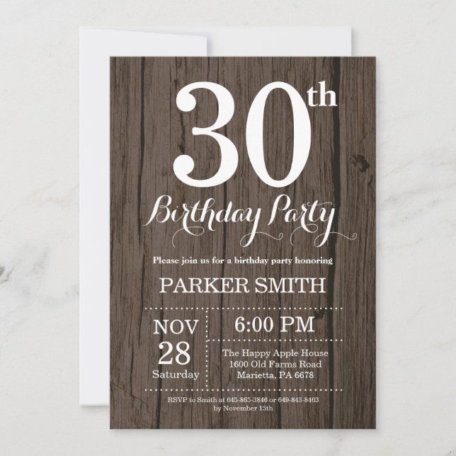 Rustic 30th Birthday Invitation (Front)