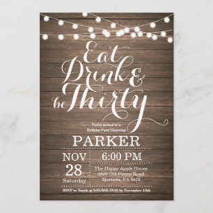 Rustic 30th Birthday Invitation Wood