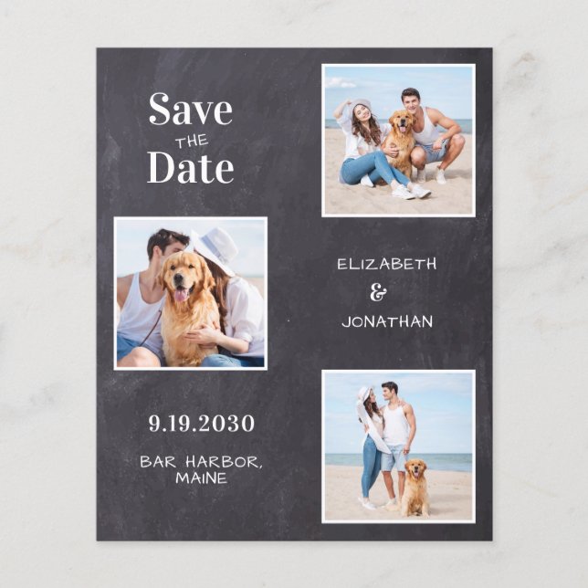 Rustic 3 Photo Budget Chalkboard Save The Date (Front)