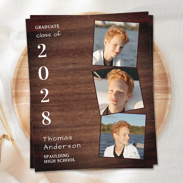 Rustic 3 Photo Budget Graduation Announcement (Creator Uploaded)