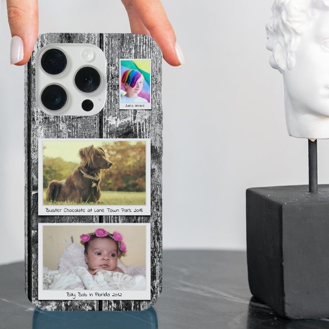 Rustic 3 Photo Collage Black Planks iPhone Case (Creator Uploaded)