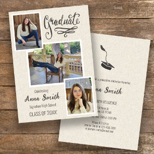 Rustic 3 Photo Collage Graduation Party Invitation