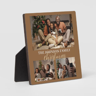 Rustic 3 Photo Family Christmas Keepsake Plaque