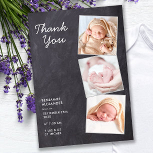 Rustic 3 Photo New Baby Chalkboard Shower Thank You Card
