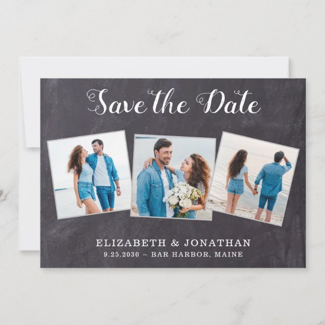Rustic 3 Photo Simple QR Code All In One Wedding  Save The Date (Front)