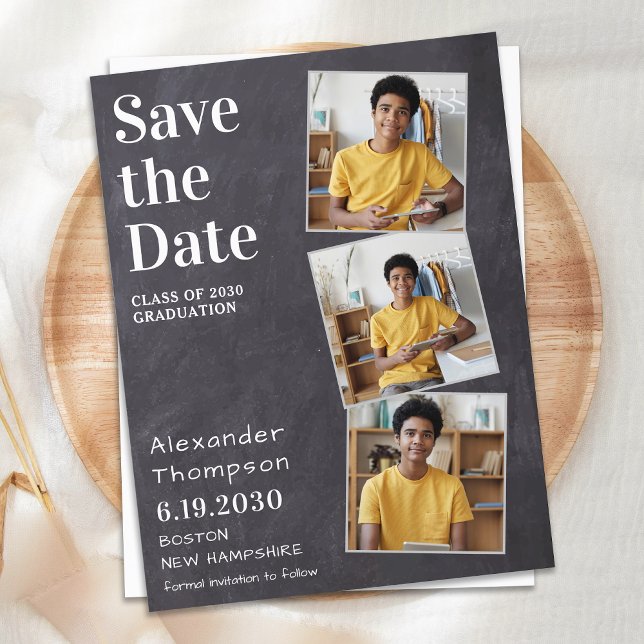 Rustic 3 Photo Slate Graduation Save The Date Announcement Postcard (Creator Uploaded)