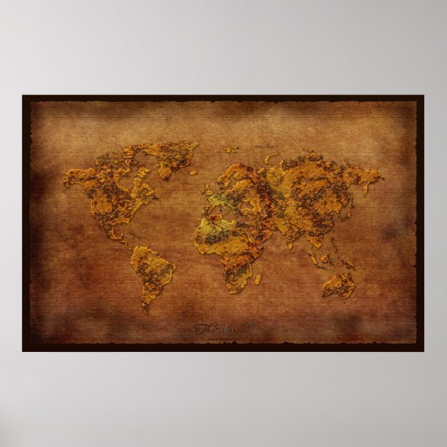 Rustic 3D effect World Map Art Poster (Front)
