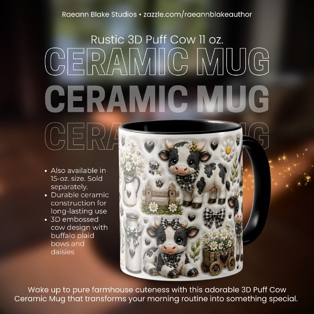 Rustic 3D Puff Cow 11 oz. Ceramic Mug (Creator Uploaded)