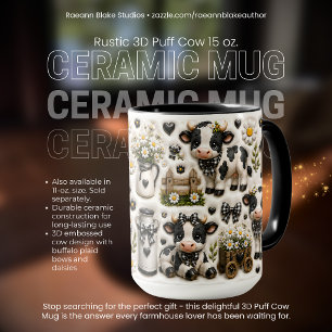 Rustic 3D Puff Cow 15 oz. Ceramic Mug