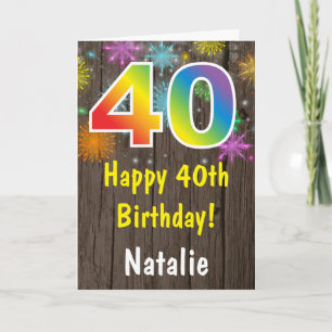 Rustic 40th Birthday Colorful Rainbow Fireworks Card