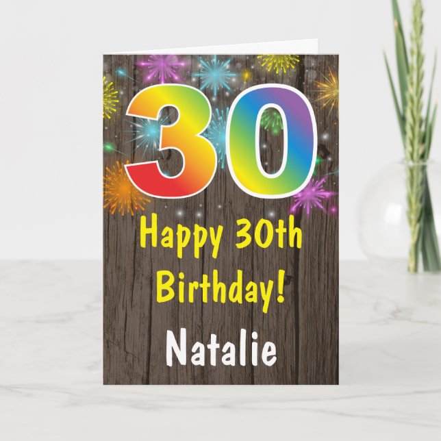 Rustic 40th Birthday Colourful Rainbow Fireworks Card (Front)