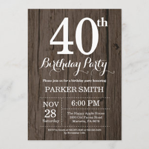 Rustic 40th Birthday Invitation