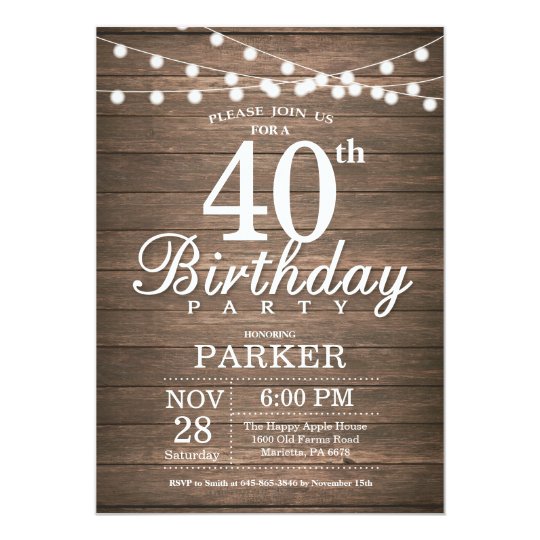 rustic 40th birthday invitation string lights wood 40th bday invitations
